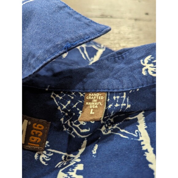 Kahala Hawaiian Aloha Rare Design Blue/White Short Sleeve Shirt Mens Size Large - Picture 2 of 9